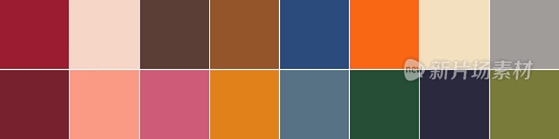2019年/ 2020年秋冬调色板的16种潘通颜色。潘通纽约时装周色彩报告。前12名突出+ 4名中立
